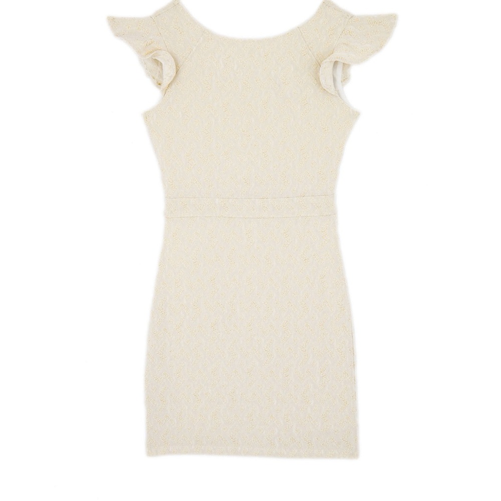 BY DEBRA Elegant Cream Ruffle Flutter Sleeve Dress